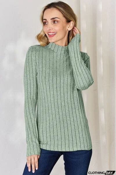 Basic Bae Full Size Ribbed Mock Neck Long Sleeve T-Shirt
