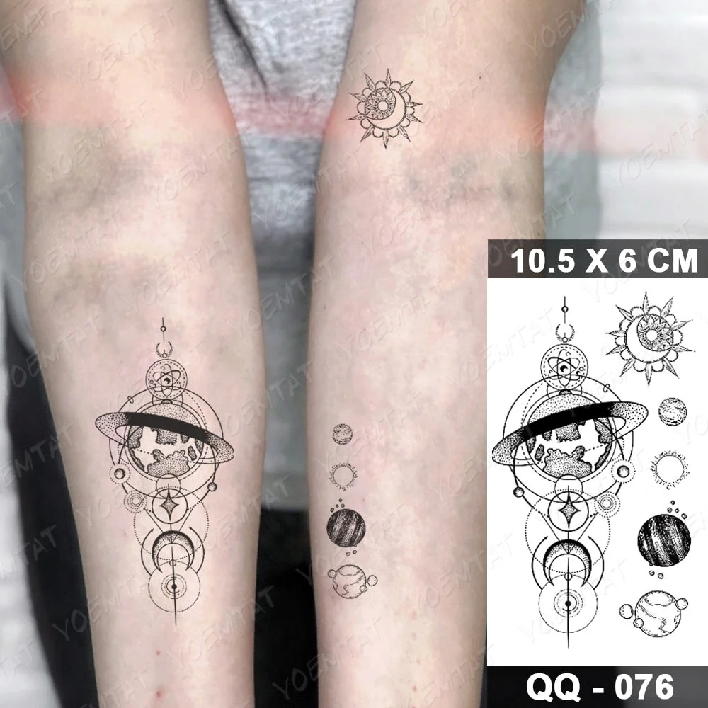 Waterproof Temporary Tattoo Sticker Sun Earth Universe Astronaut Flash Tatoo Geometric Star Fake Tatto For Body Art Women Men