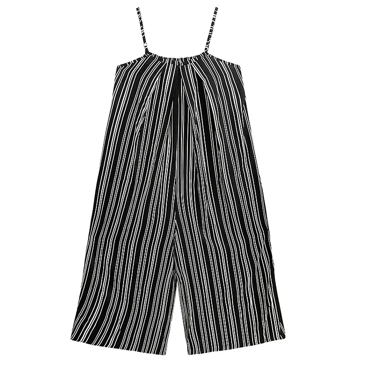 Classic Striped Suspender Wide Leg Jumpsuit - yankia