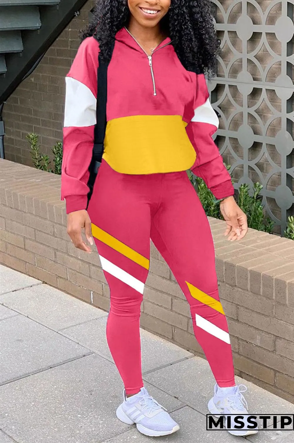 Orange Casual Sportswear Long Sleeve Zipper Collar Regular Sleeve Regular Patchwork Two Pieces