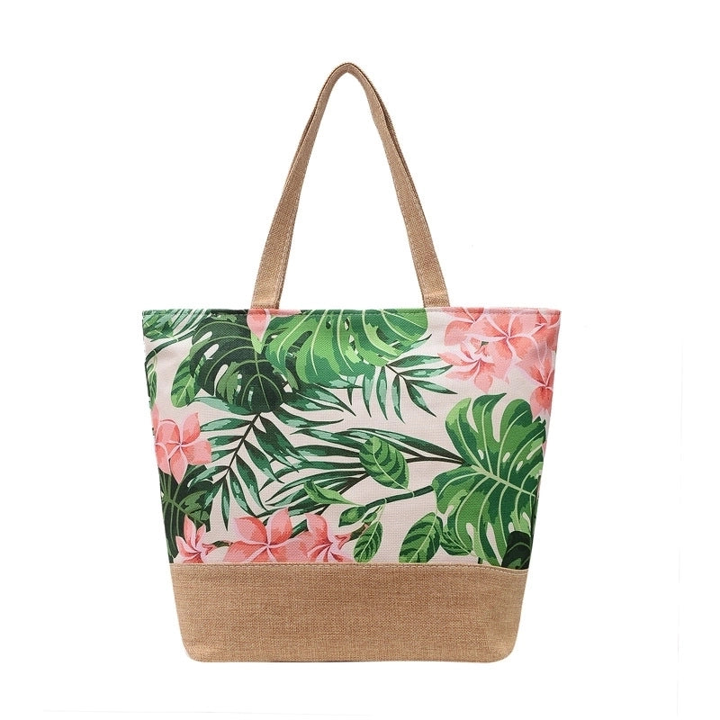 Women’s Large Canvas Tropical Vacation Open Shoulder Bag