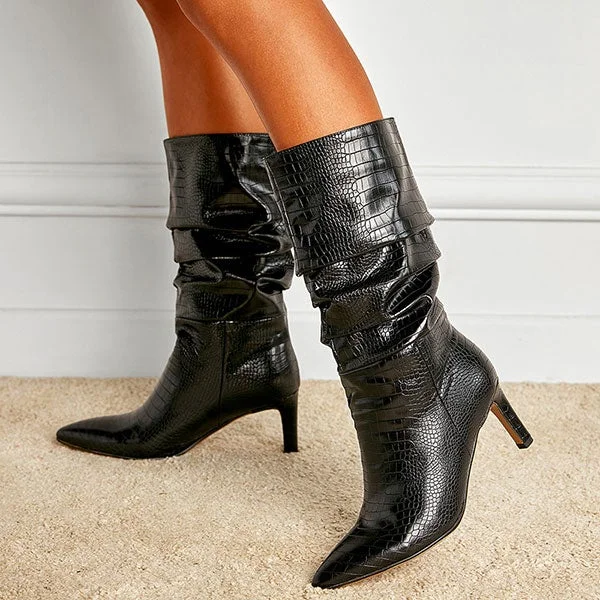 Solid Color Ruched Glamorous Pointed Toe Stiletto Boots