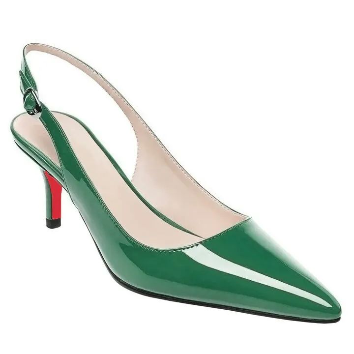 60mm Women's Pointed Toe Slingback Red Soles Shoes Kitten Heel Patent Pumps-vocosishoes