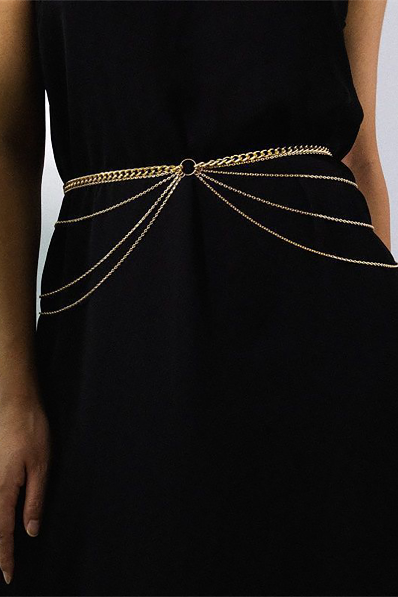 Metallic Layered Fashionable Waist Chain-Gold