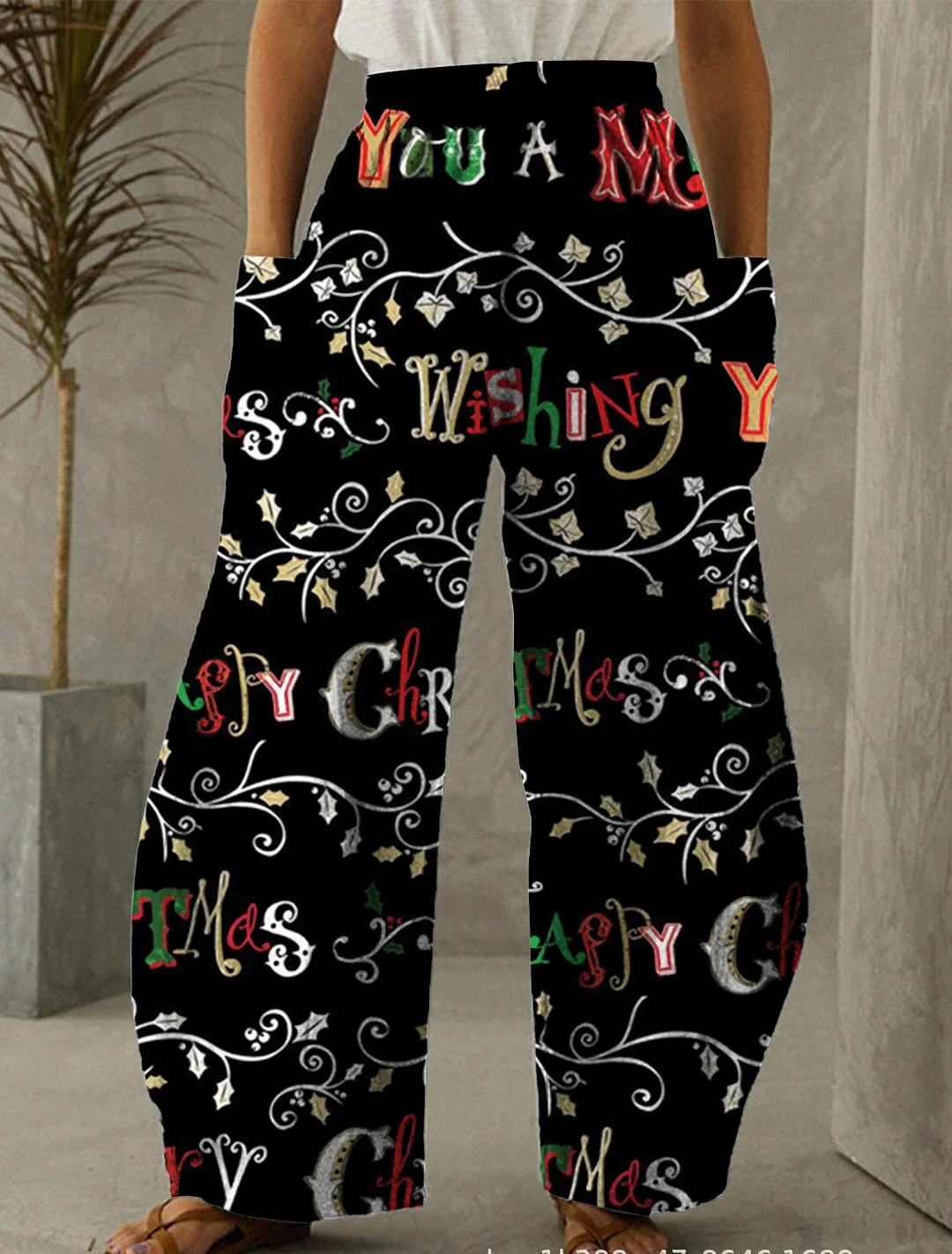 Christmas Letters Print Casual Pants
