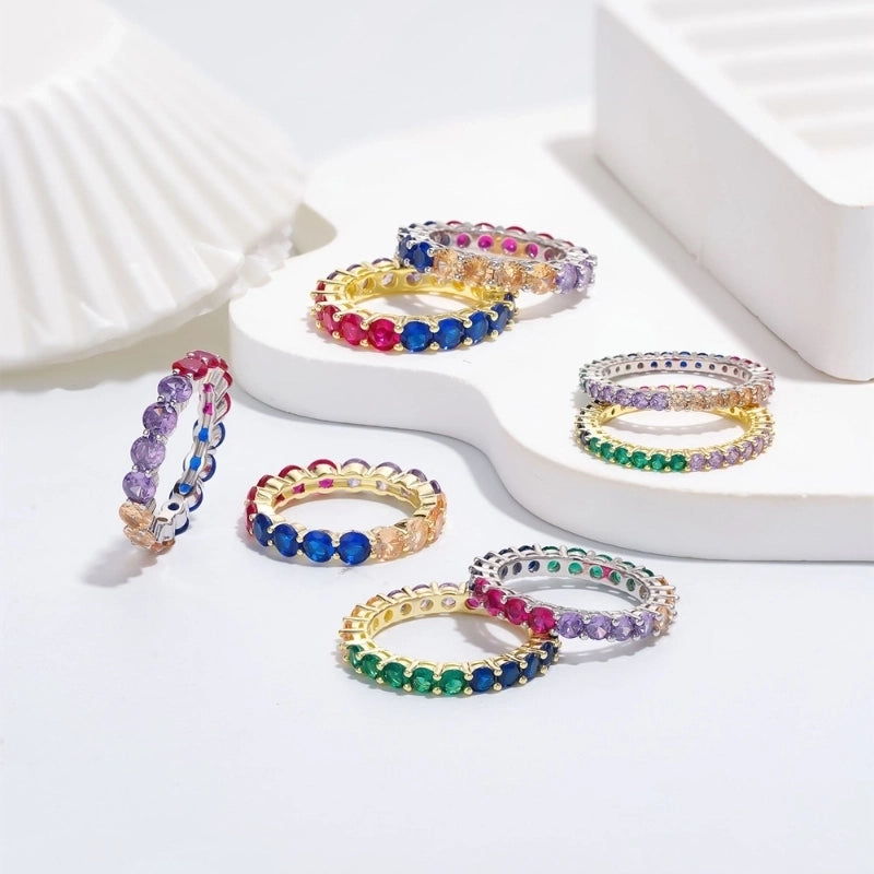 925 Sterling Silver Zircon Color Block Rings