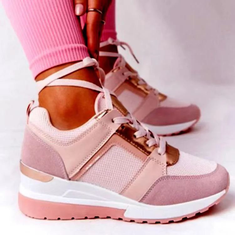 2021 New Women Sneakers Lace-Up Wedge Sports Shoes Women's Vulcanized Shoes Casual Platform Ladies Sneakers Comfy Females Shoes