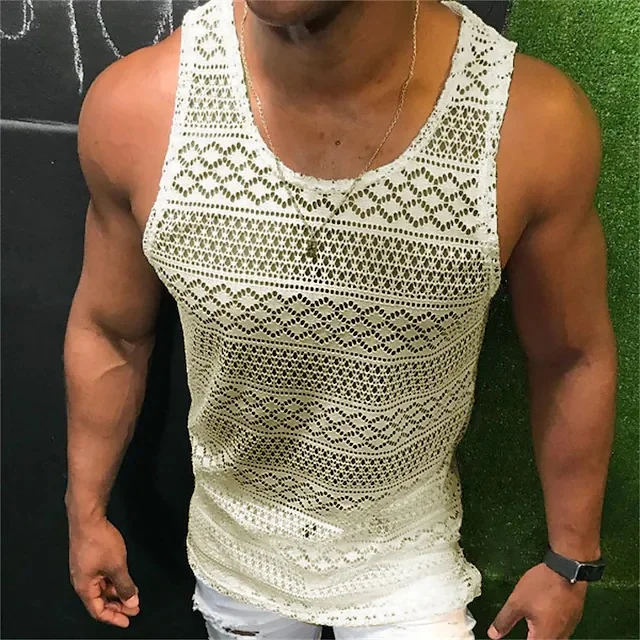 Wongn Wongn Men's New Hollow Out Breathable Vest Men's Jacket Tank Top Slim T-Shirt