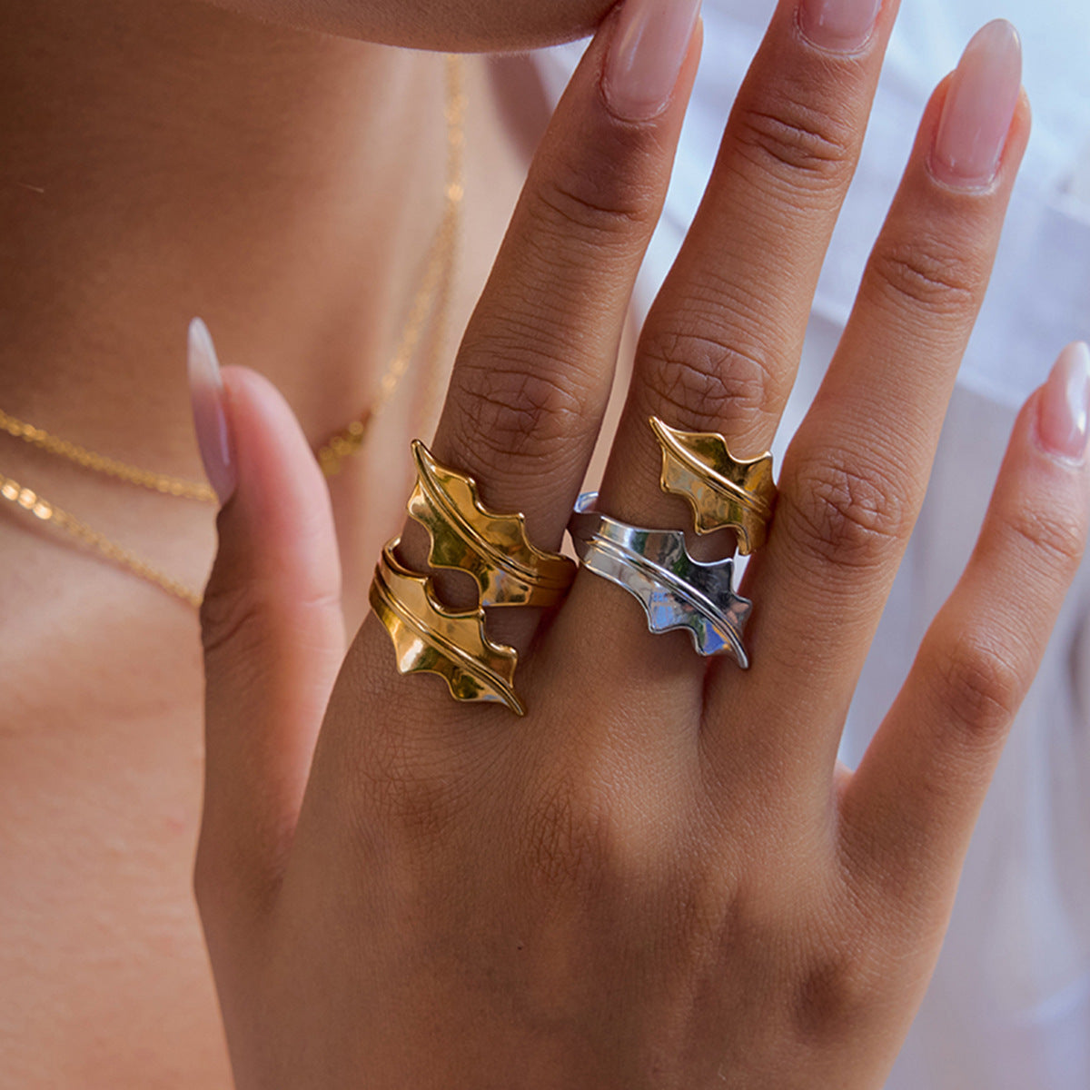 Jie Ding Leaf Ring Titanium Steel Jewelry Hot-Selling Stainless Steel Rings