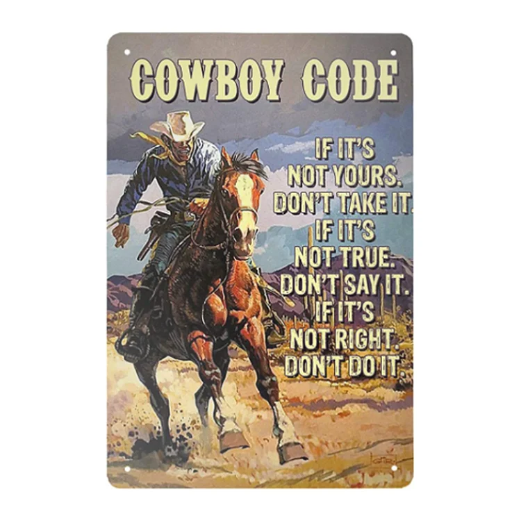 Cowboy - enseigne vintage en étain - 7.9x11.8 & 11.8x15.7inch