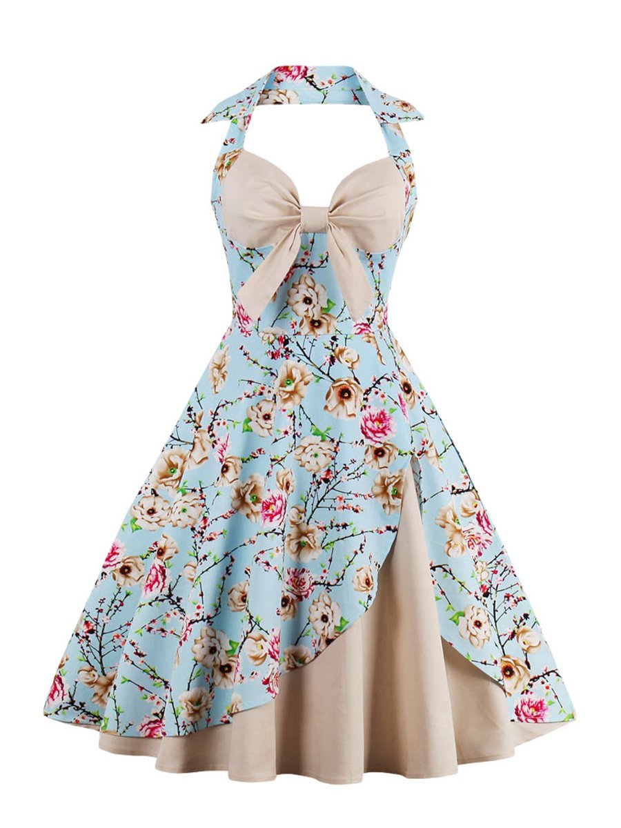 Aline Dress Halterneck Floral Pleated Dress for Women