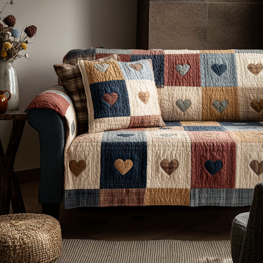 Timeless Hearts Quilted Sofa Cover NCU0NT11888 everthome