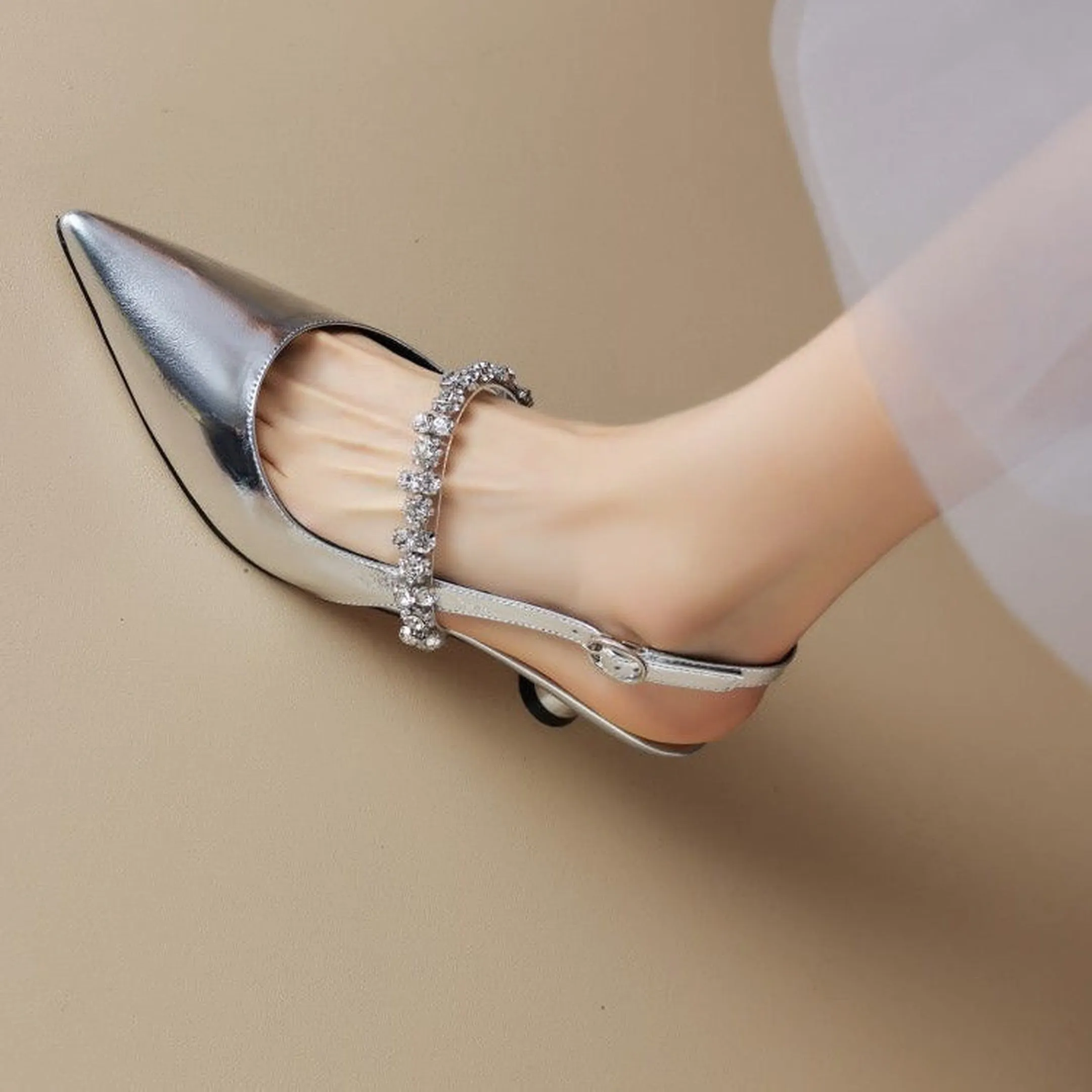 Women's Rhinestone Kitten Heels &ndash; Aurora Metallic Evening Shoes