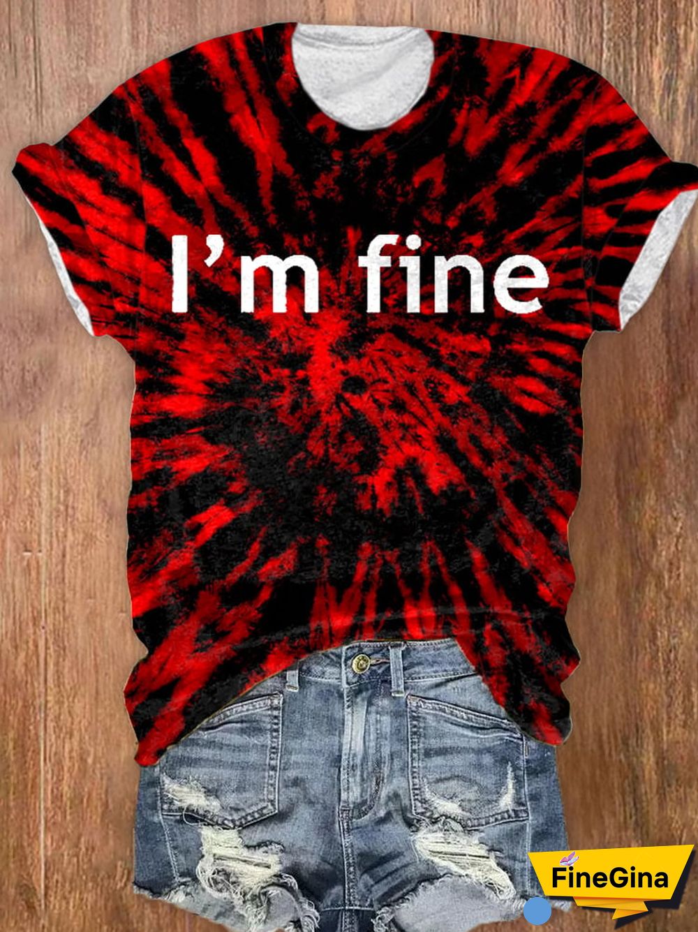 Women'S Bloodstain I'm Fine Crewneck Print T-Shirt