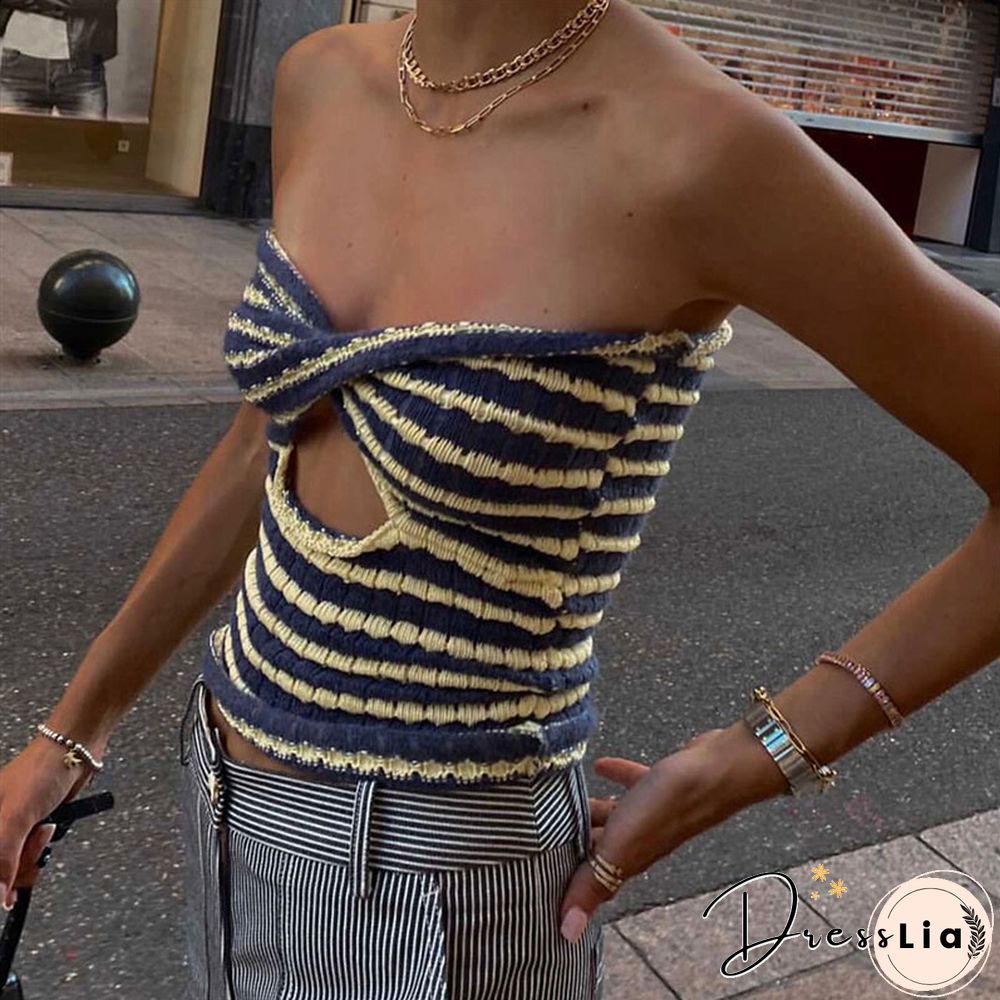 Strapless Knitted Crop Top Women Hollow Out Summer Autumn Sleeveless Backless Sexy Y2k Tank Tops Vintage Fashion