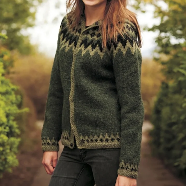 Fairman Island Wave Contrast Jacquard Hooded Sweater