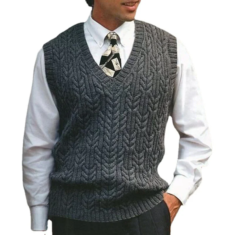 Wongn Wongn And Autumn New Knit Vest Men's Twisted V-Neck Sweater Pure Color Casual Men's Wear