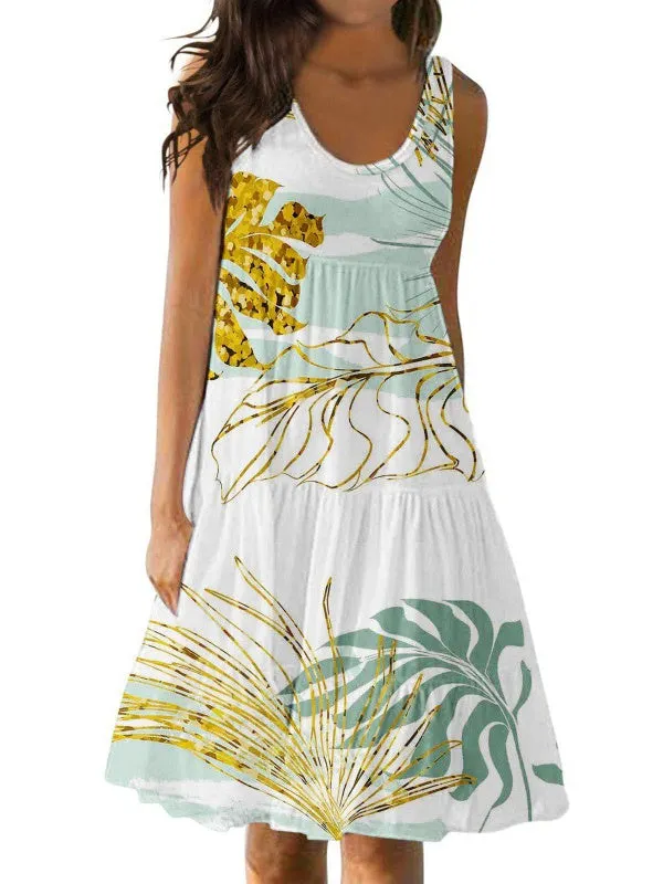 Women's Casual U-neck Sleeveless Printed Loose Patchwork Dress
