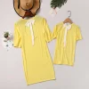 Family Dresses Solid Color Round   Short-sleeved T-shirt Summer Dress