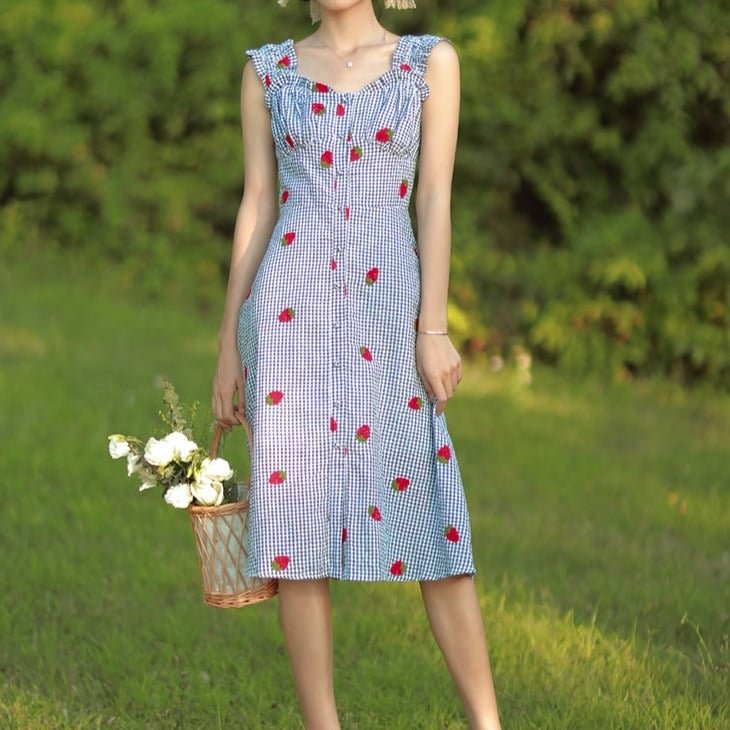 Fairy Tales Aesthetic Cute Strawberry Plaid Dress QueenFunky