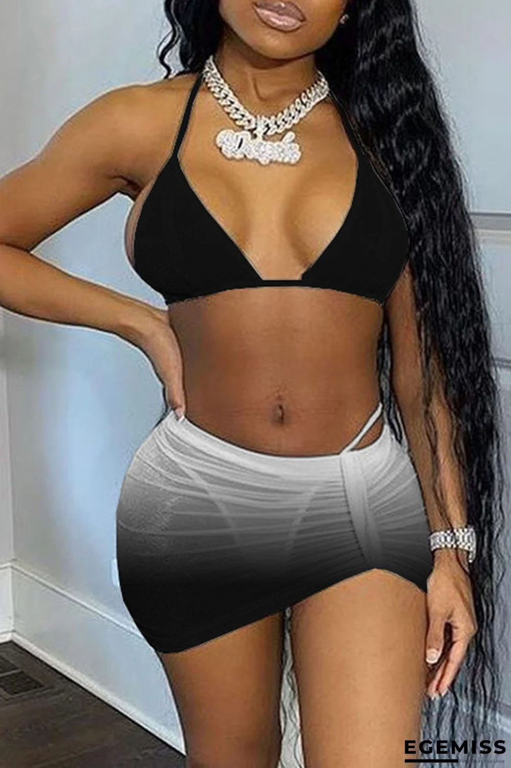 Black Sexy Gradual Change Backless Asymmetrical Three-Piece Sets Swimwears | EGEMISS