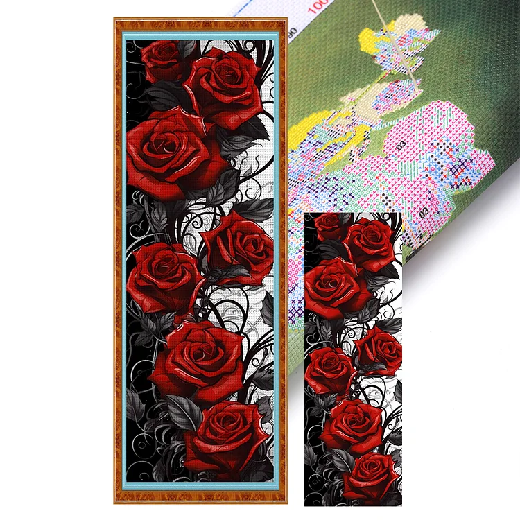 Black And Red Roses (30*90cm) 11CT Stamped Cross Stitch gbfke