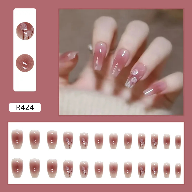 Cnneeds Pink Gradient Coffin Nails – Glossy Press On Nails for Women  