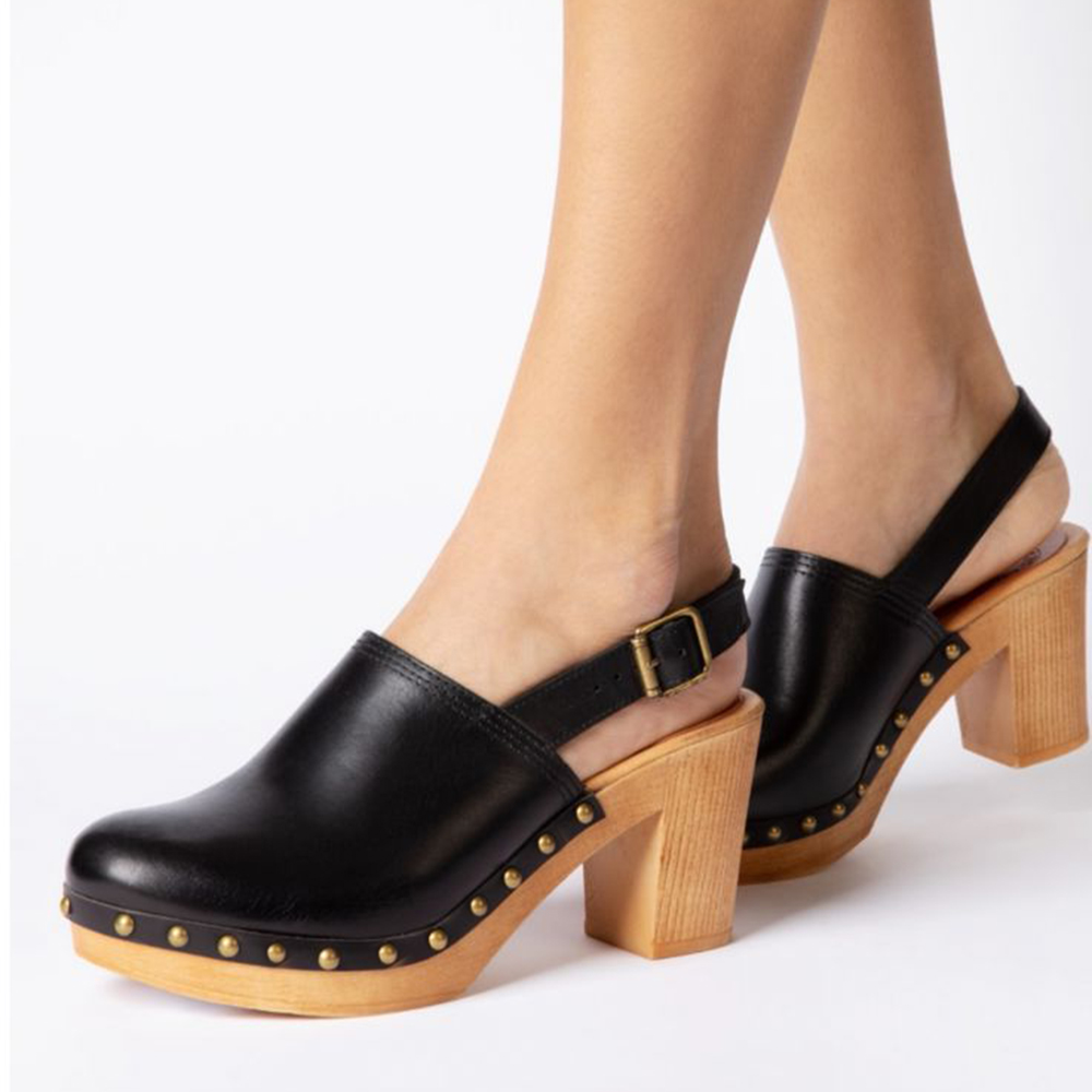 Black Closed Toe Chunky Heel Studded Slingbacks with Platform Nicepairs
