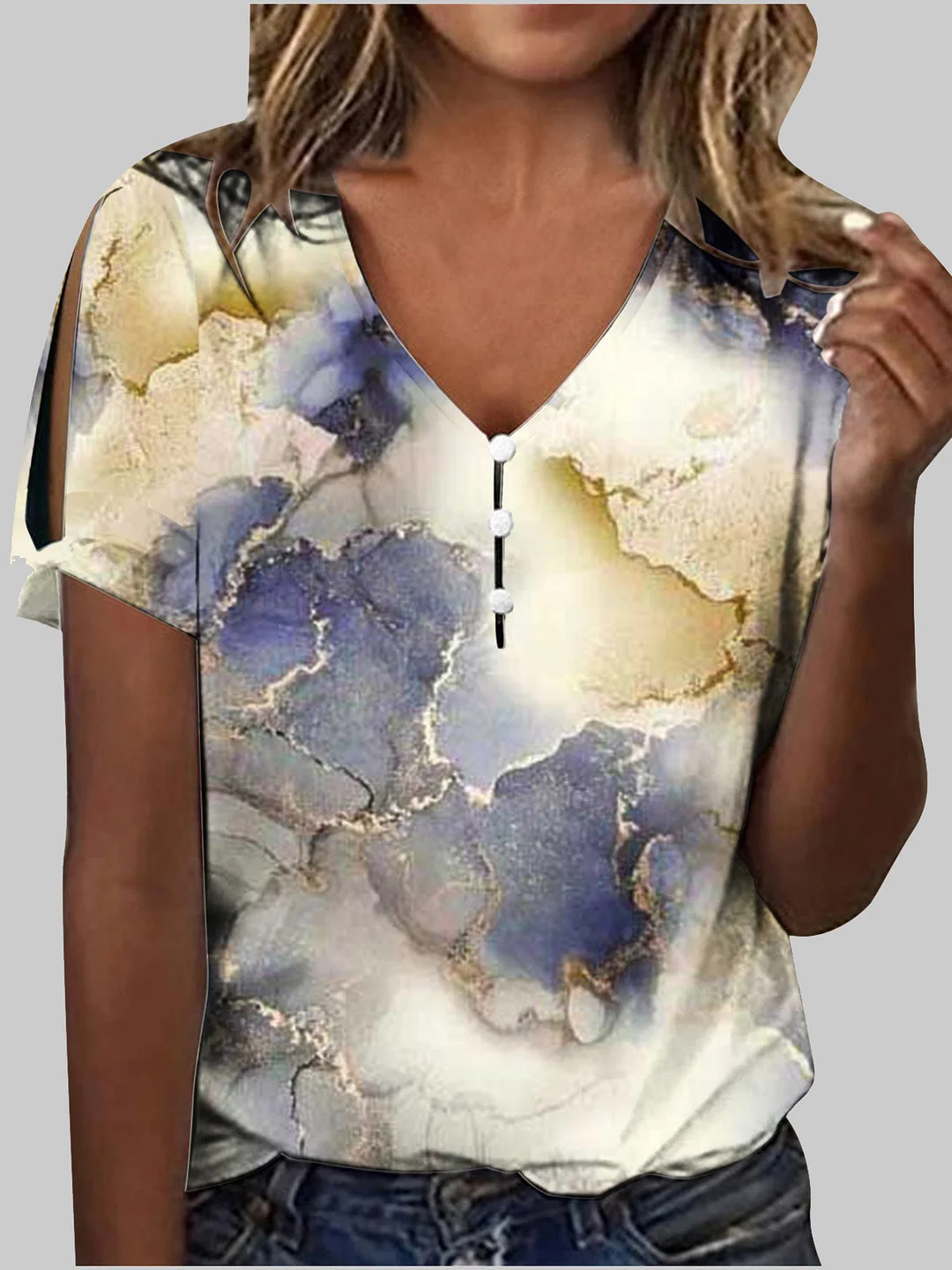 Women's Graphic Printed V-neck Short Sleeve Top