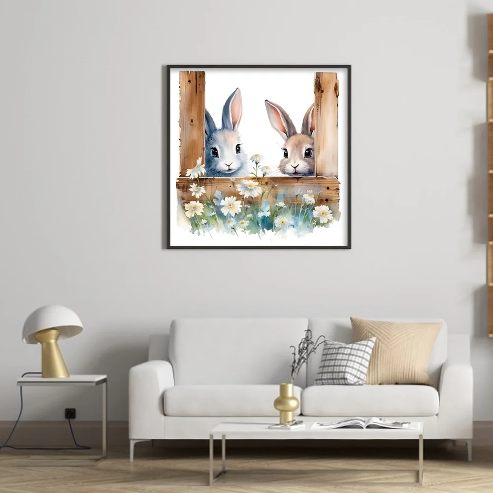 DIY Stamped Cross Stitch 11CT Full Embroidery 50*50cm - Flowers And Rabbits