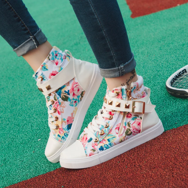 Wongn Wongn And Autumn High Help Female Canvas Shoes Student Shoes Korean Version Velcro Casual Shoes Small White Shoes