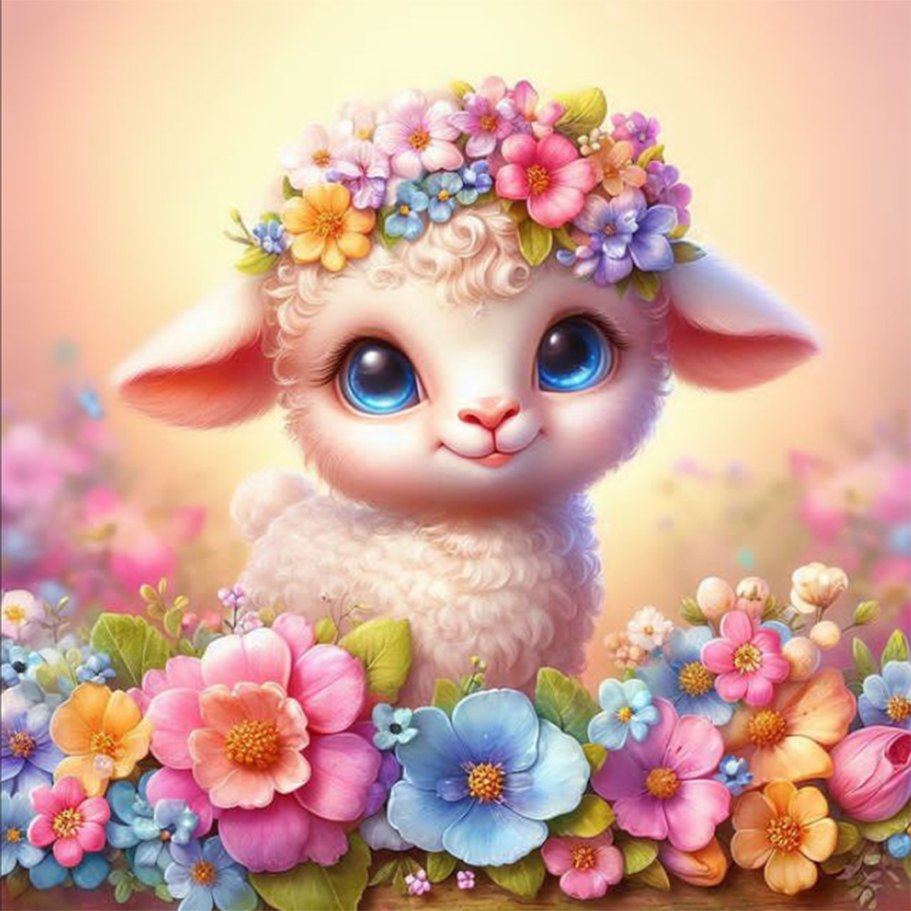 Sheep And Flowers 30*30CM (Canvas) Full Round Drill Diamond Painting gbfke
