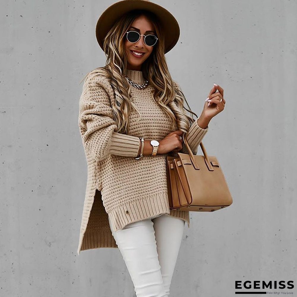 Autumn and Winter New Semi-high Collar Loose Solid Color Long-sleeved Sweater Women | EGEMISS