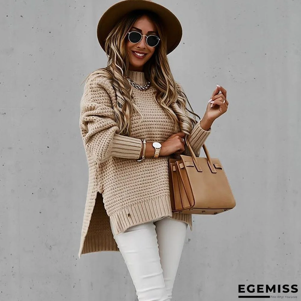 Autumn and Winter New Semi-high Collar Loose Solid Color Long-sleeved Sweater Women | EGEMISS