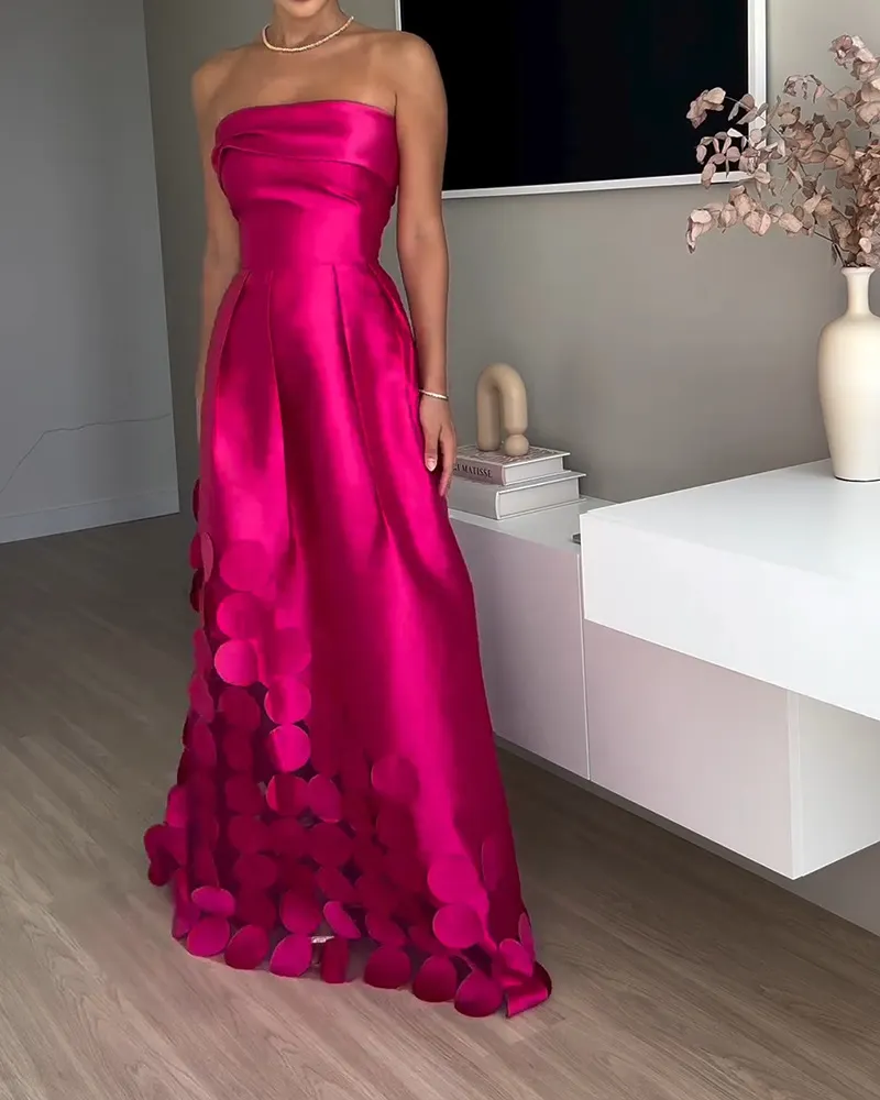 Stitching round Satin Sexy Tube Top High Waist Dress Evening Dress