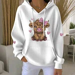 Women's Cute Heart Highland Cow Print Long Sleeve Casual Hoodie - Image 5