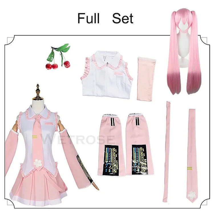 【Wetrose】In Stock Sakura Miku Cosplay Costume Pink Yoshino Cherry Flower V2 Vocaloid Wig Full Set