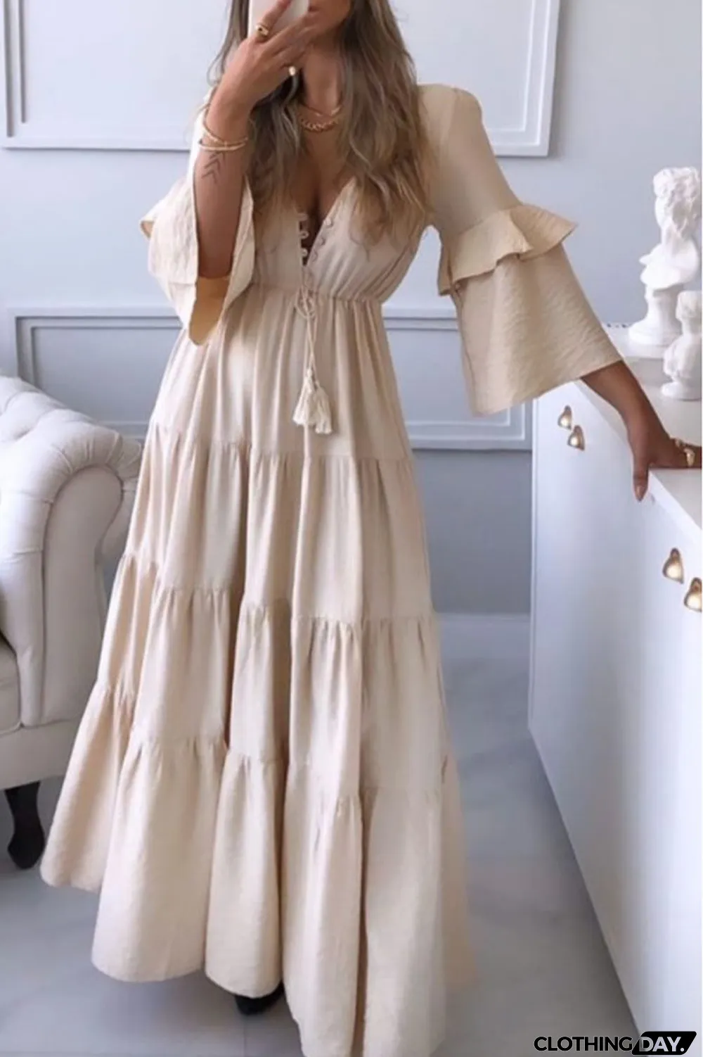 Sweet Elegant Solid Asymmetrical V Neck Irregular Dress Dresses