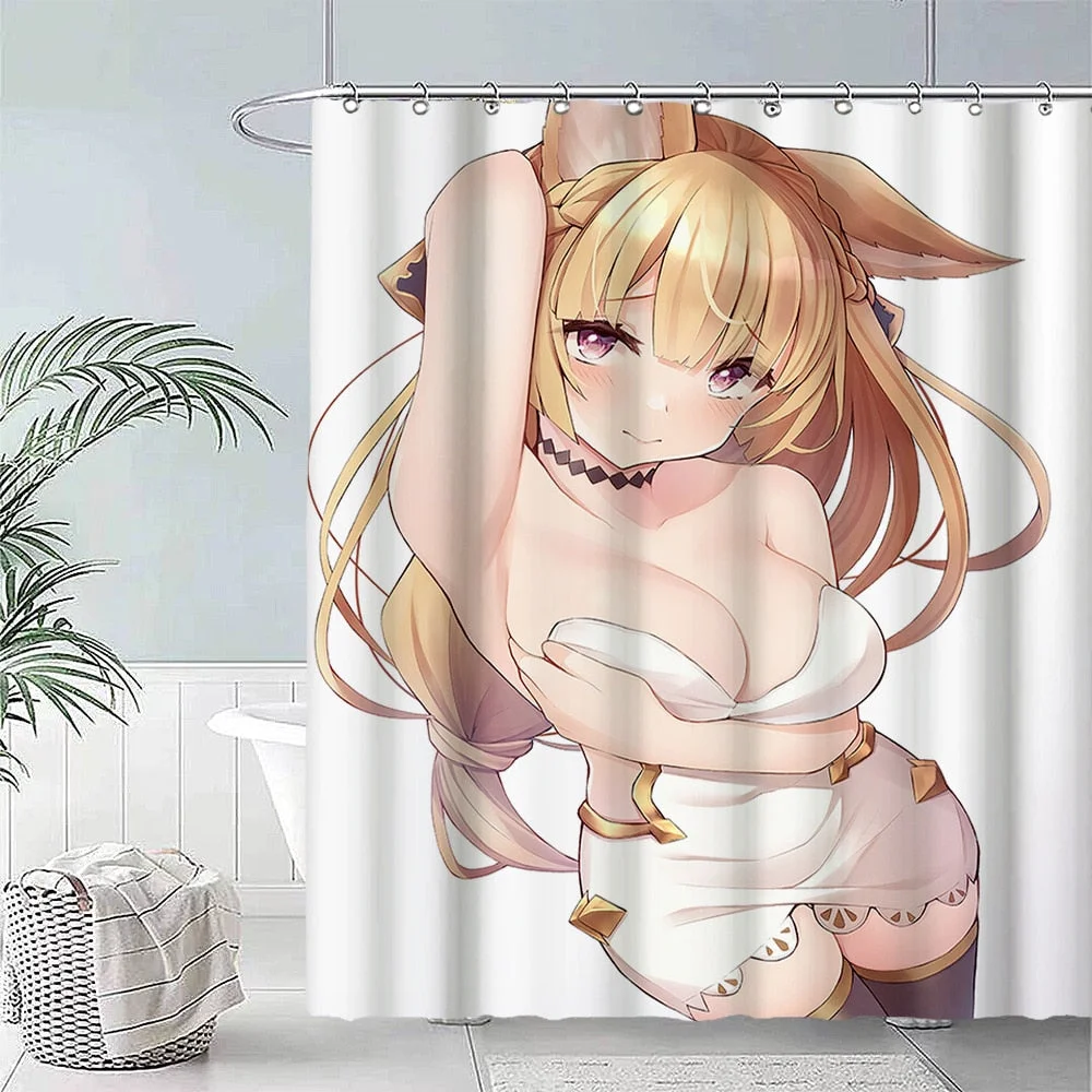 Anime Big Breasted Girl Printing Shower Curtain Bathroom Supplies High-quality Waterproof Bathroom Decoration with Hook Curtain