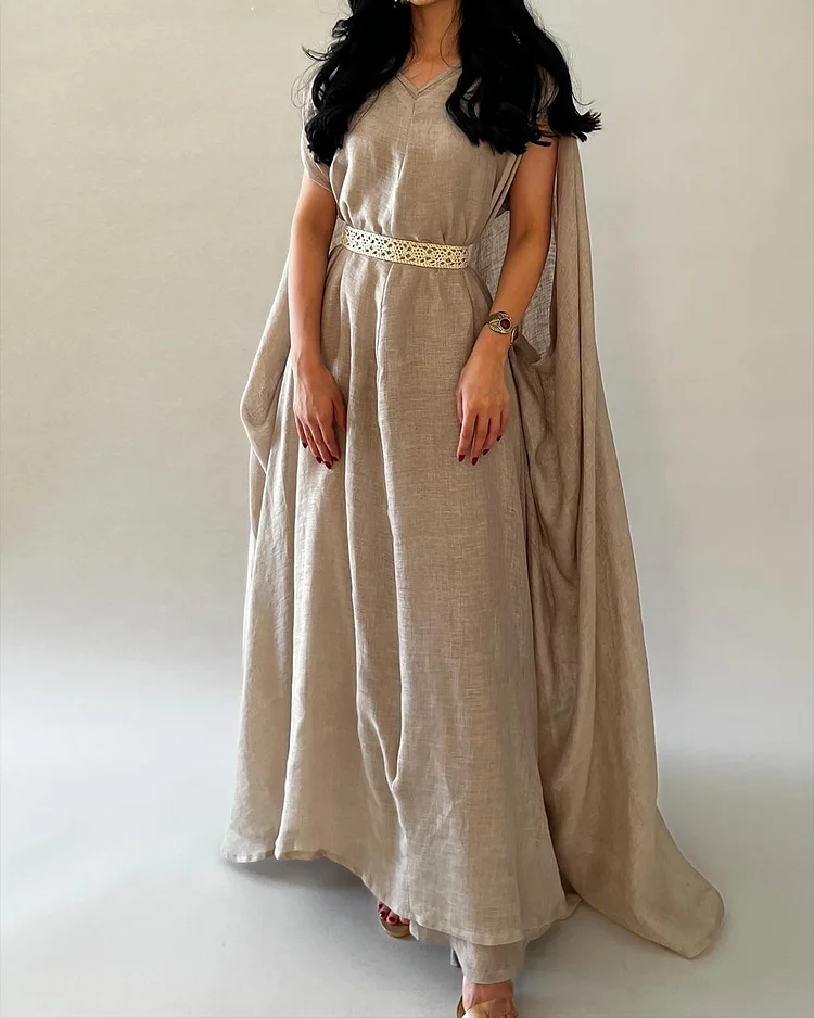 Women's V-neck sleeveless solid color Dress