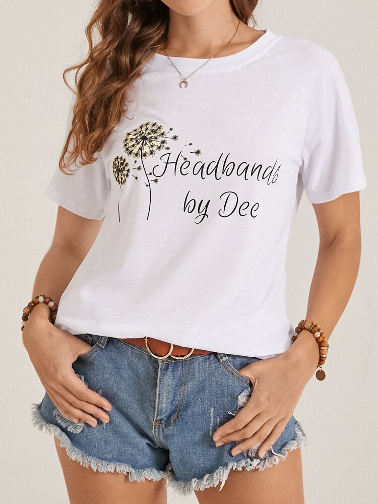 Calico Letters Print Short Sleeve O neck Women Casual T Shirt P1846032