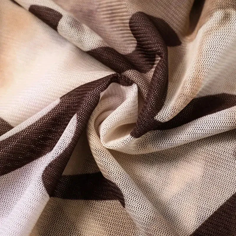 Brownm Fishnet Sleeve Mesh Top