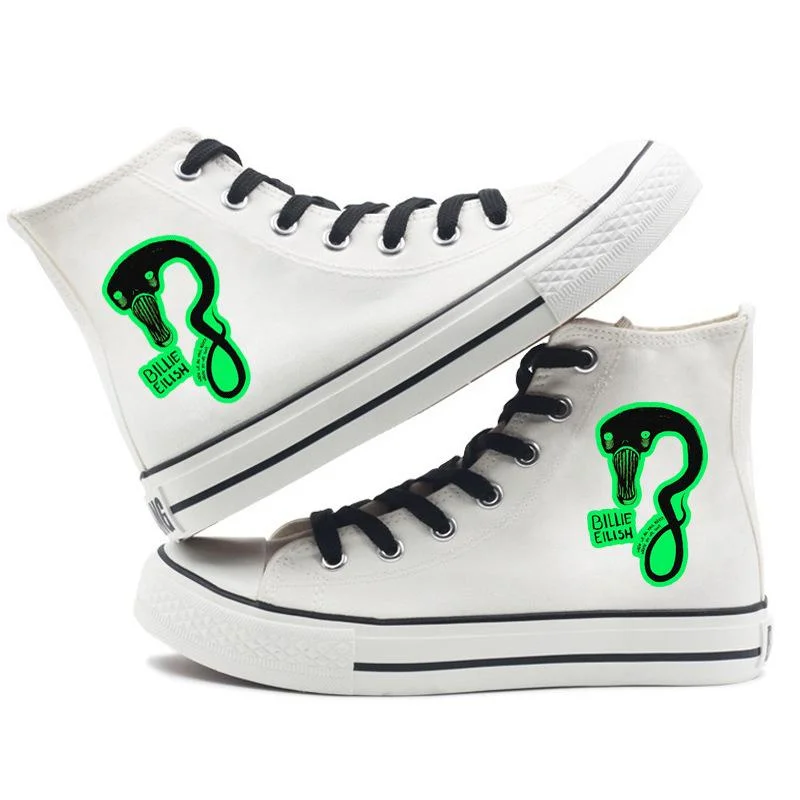 Billie Eilish Printed Round Toe Lace-up High-top Breathable Flat Canvas Shoes