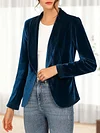 Elegant Women's Blazer - Solid Color, Long Sleeve, Open Front with Single Button - Machine Washable Polyester & Elastane Blend for Fall/Winter