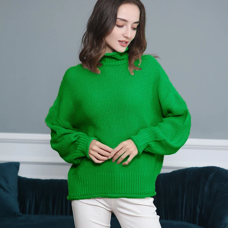 Wongn Wongn Style Women's Sweater Fashion Casual Women's Long Sleeve High Collar Pure Color Knit Pullover