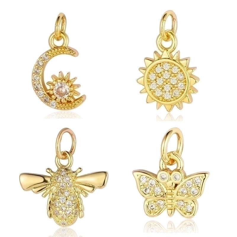 3 Pieces Sweet Pentagram Heart Shape Copper Plating Inlay Zircon 18k Gold Plated Charms Jewelry Accessories