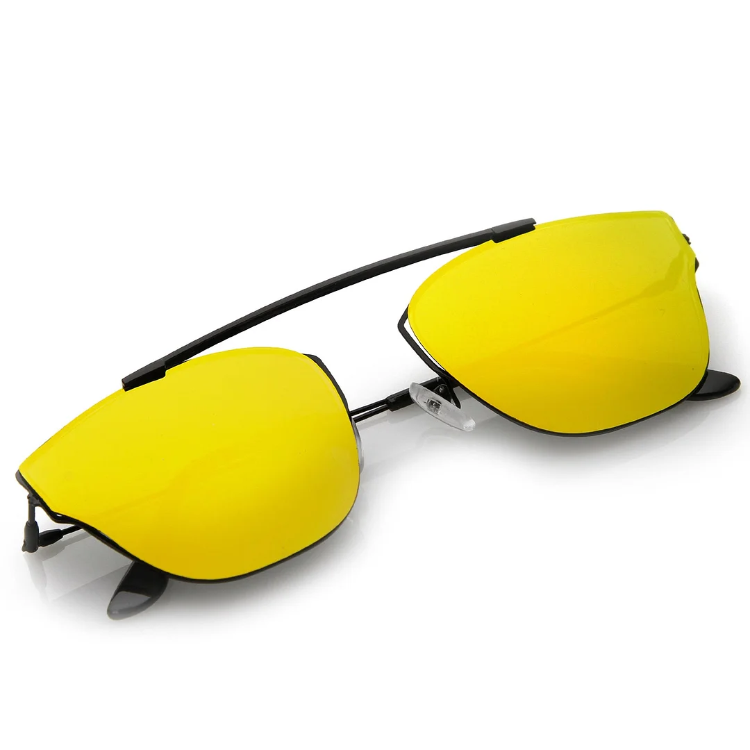 Modern Ultra Slim Metal Curved Crossbar Colored Mirror Flat Lens Pantos glasses 57mm