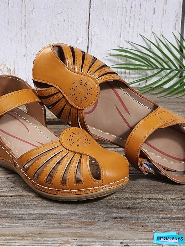 Women's Sandals Wedge Sandals Plus Size Outdoor Beach Cut Out Platform Wedge Heel Round Toe Casual Minimalism Faux