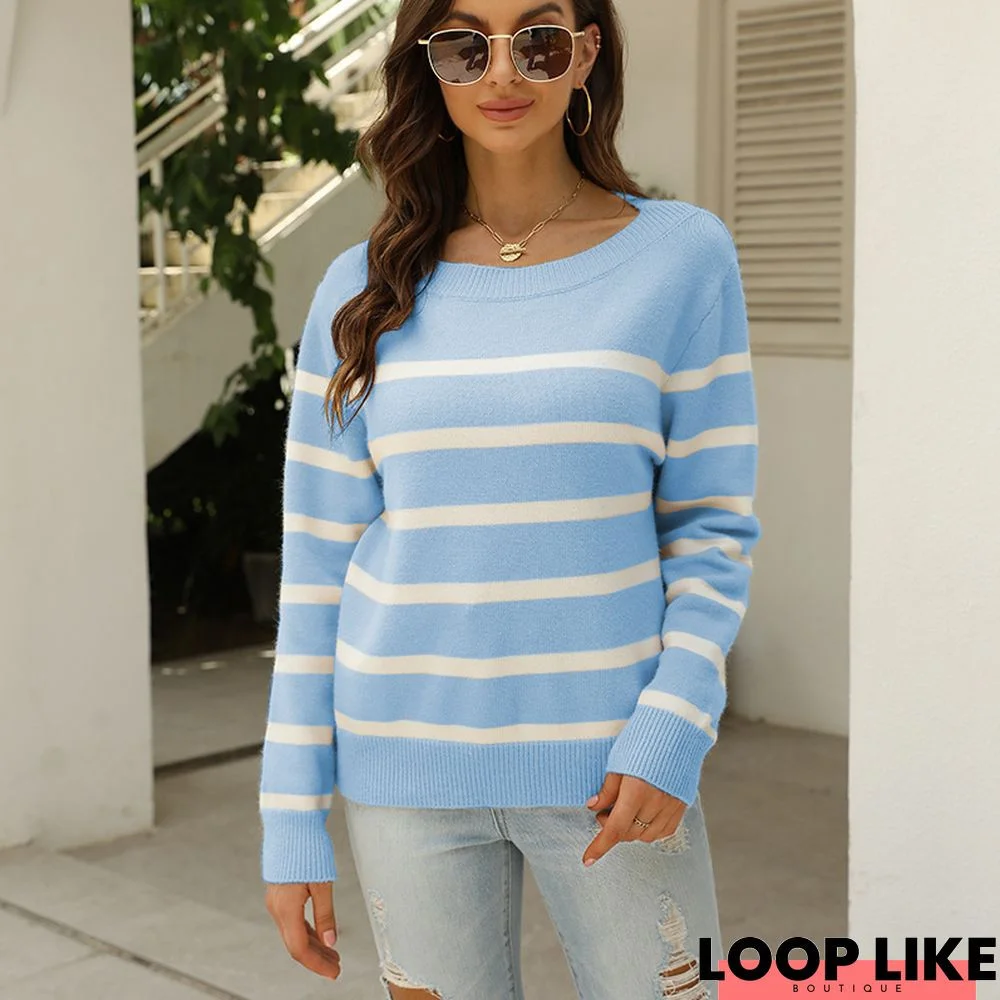 Striped Crew Neck Long Sleeve Shirt Sweatshirt