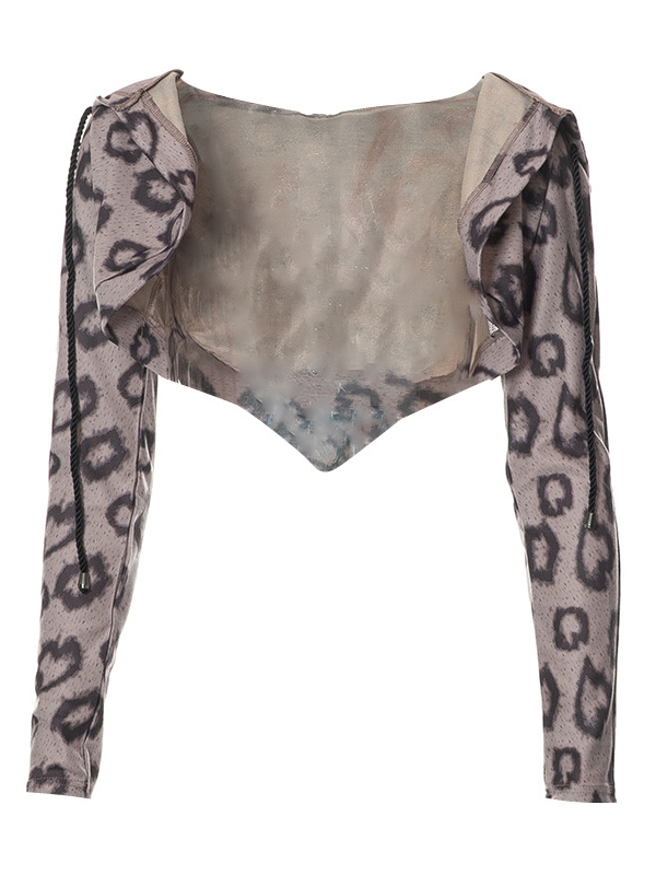 Statement Heart Pattern Color Block Hooded Crop Top
